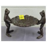 Cast Iron Bronze Finished 2 Frogs Holding Lily Pad