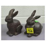 Lot of 2 Cast Iron Bronze Finished Bunny Figurines