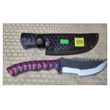Damascus Steel Knife w/ Leather Sheath