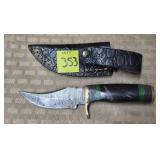 Damascus Steel Knife w/ Leather Sheath