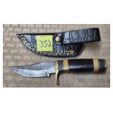 Damascus Steel Knife w/ Leather Sheath & Black