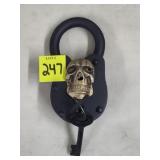 Cast Iron Skeleton Padlock w/ Skeleton Key