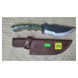 Damascus Steel Knife w/ Leather Sheath