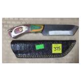 Damascus Steel Knife w/ Leather Sheath