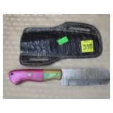 Damascus Steel Knife w/ Leather Sheath
