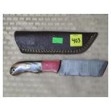 Damascus Steel Knife w/ Leather Sheath