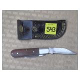 Damascus Steel Folding Knife w/ Leather Sheath