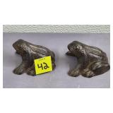 Lot of 2 Cast Iron Bronze Finished Frog Figurines
