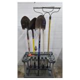 Tool Rack w/ Shovels, Rakes, Kobalt Mullet