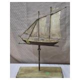 Handcrafted Folk Art Metal Sailing Ship Sculpture