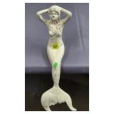 17 5/8" H Cast Iron White Mermaid Sitting Statue
