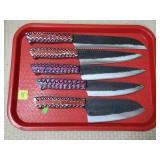 Lot of 5 Damascus Steel Kitchen Knives w/ Red,
