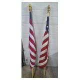 Lot of 2 American Flags on Wood Poles