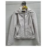 Geuss Faux White Leather Jacket w/ Hood, Size M