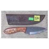 Damascus Steel Knife w/ Leather Sheath