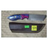 Damascus Steel Knife w/ Leather Sheath