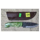 Damascus Dragonscale Steel Knife w/ Leather