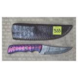 Damascus Steel Knife w/ Leather Sheath