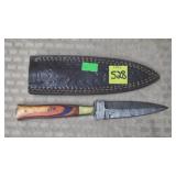 Damascus Steel Knife w/ Leather Sheath