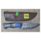 Damascus Steel Knife w/ Leather SHeath