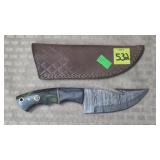 Damascus Steel Knife w/ Leather Sheath