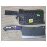 Damascus Steel Cleaver w/ Leather Sheath