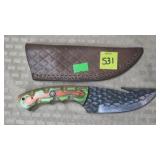 Damascus Dragonscale Knife w/ Leather Sheath