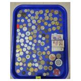 Lot of Assorted Foreign Coins, Bill, Tokens
