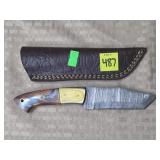 Damascus Steel Knife w/ Leather Sheath