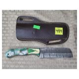 Damascus Steel Knife w/ Leather Sheath