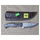 Damascus Steel Knife w/ Leather Sheath
