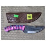 Damascus Steel Knife w/ Leather Sheath