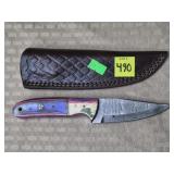 Damascus Steel Knife w/ Leather Sheath