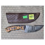 Damascus Steel Knife w/ Leather Sheath