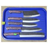 Lot of 5 Damascus Steel Kitchen Knives & Cleaver