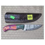 Damascus Steel Knife w/ Leather Sheath