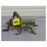 Cast Iron Green Painted Grasshopper Figurine