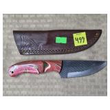 Damascus Steel Knife w/ Leather Sheath
