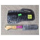 Damascus Steel Knife w/ Leather Sheath