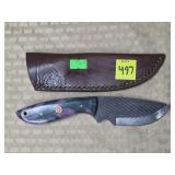 Damascus Steel Knife w/ Leather Sheath