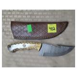 Damascus Steel Knife w/ Leather Sheath