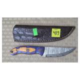 Damascus Steel Knife w/ Leather Sheath