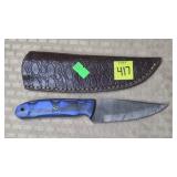 Damascus Steel Knife w/ Leather Sheath