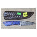 Damascus Steel Knife w/ Leather Sheath