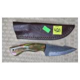 Damascus Steel Knife w/ Leather Sheath