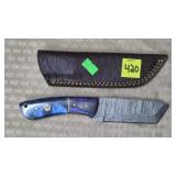 Damascus Steel Knife w/ Leather Sheath