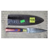 Damascus Steel Knife w/ Leather Sheath