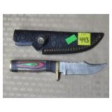 Damascus Steel Knife w/ Leather Sheath