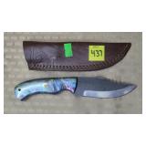 Damascus Steel Knife w/ Leather Sheath