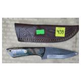Damascus Steel Knife w/ Leather Sheath